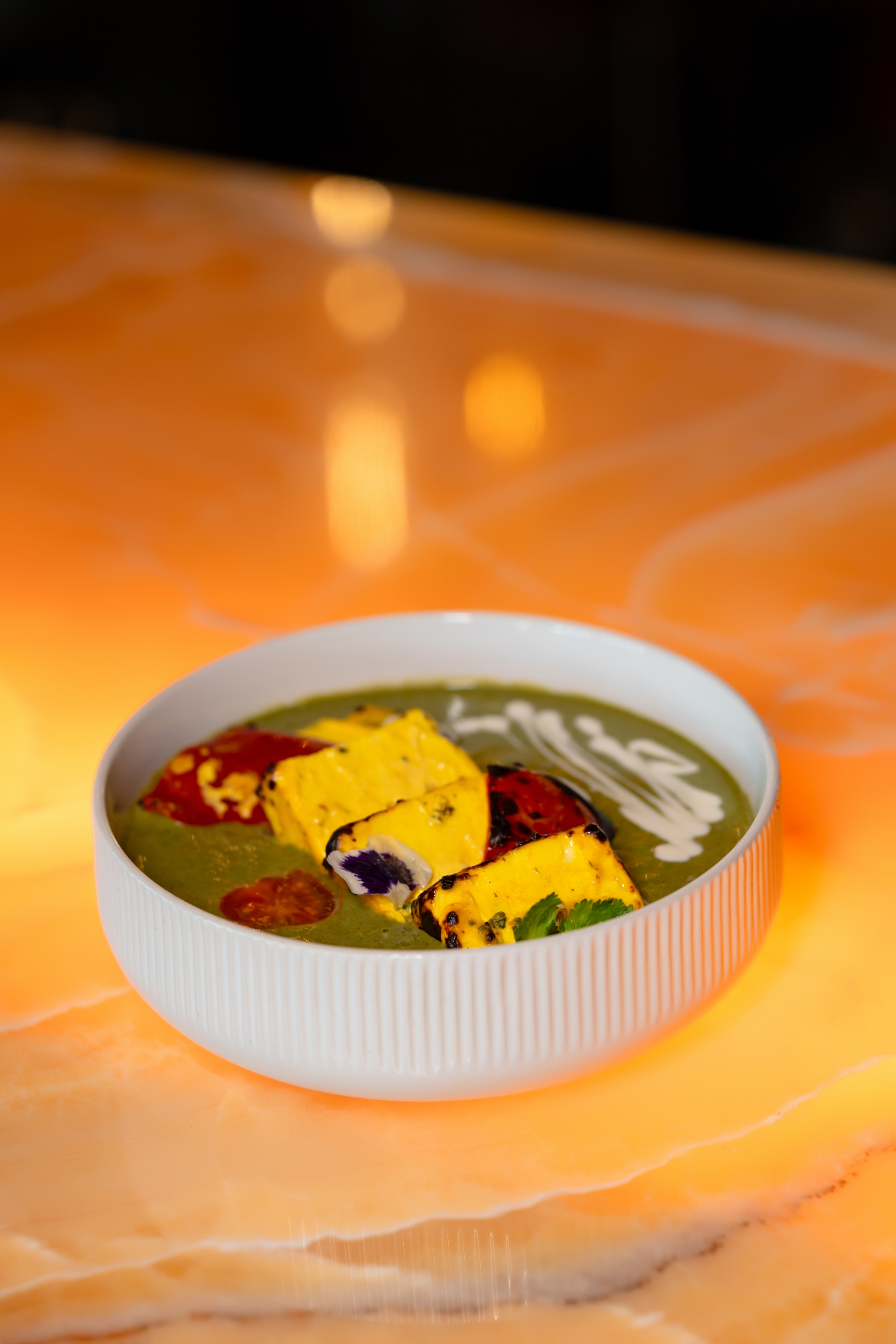 Grilled paneer in spinach gravy