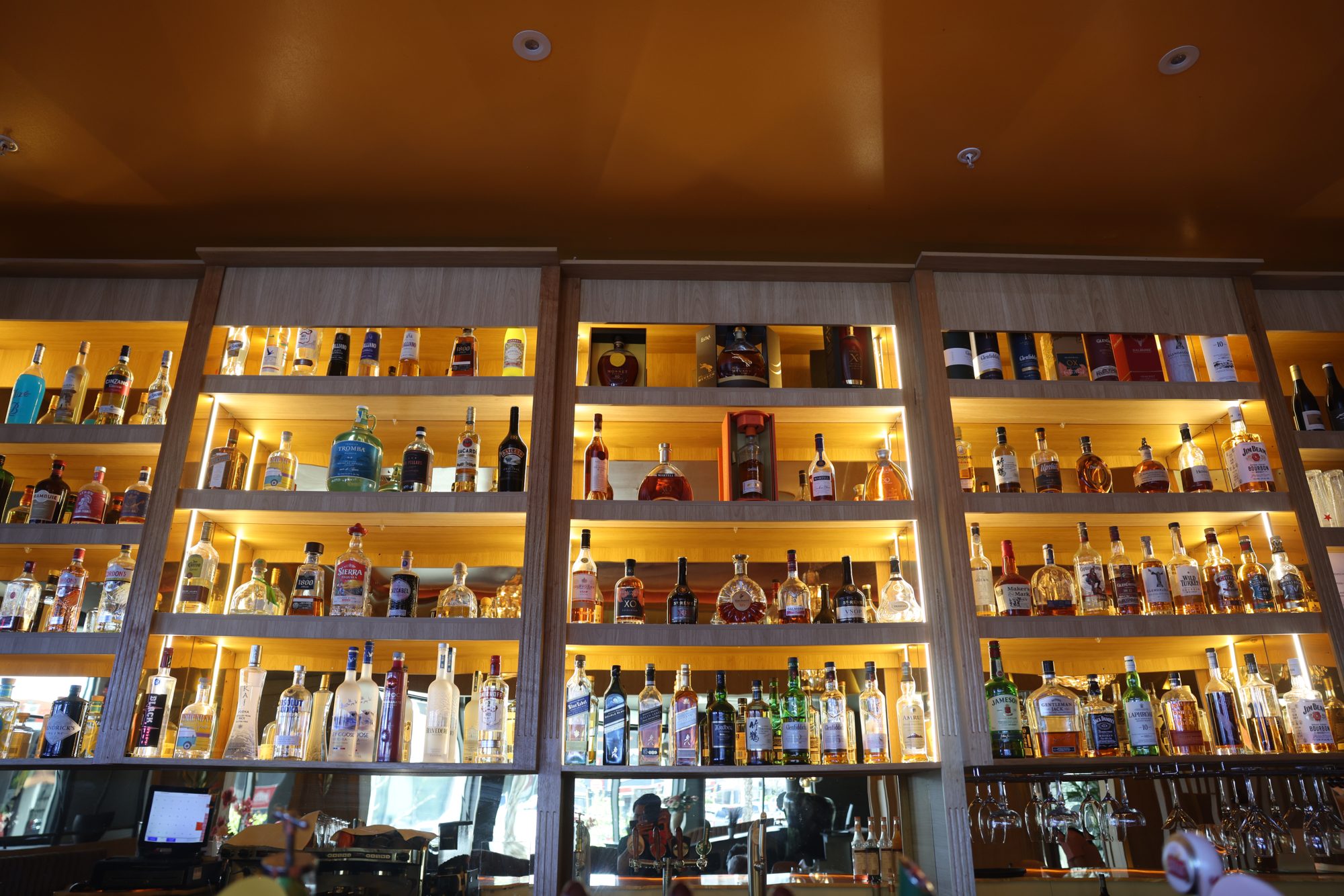 Full liquor wall behind the marble bar
