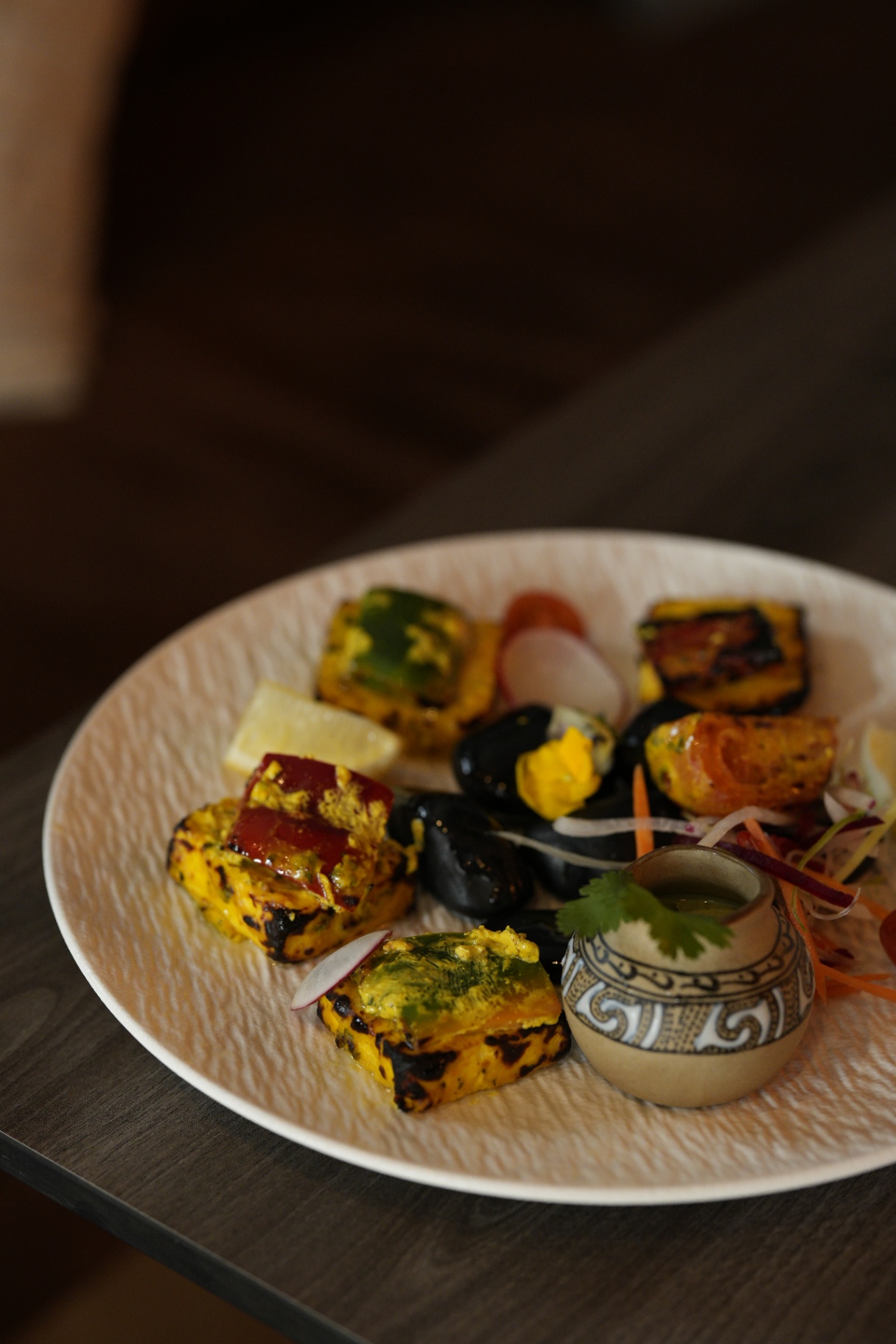 Moody paneer tikka platter portrait